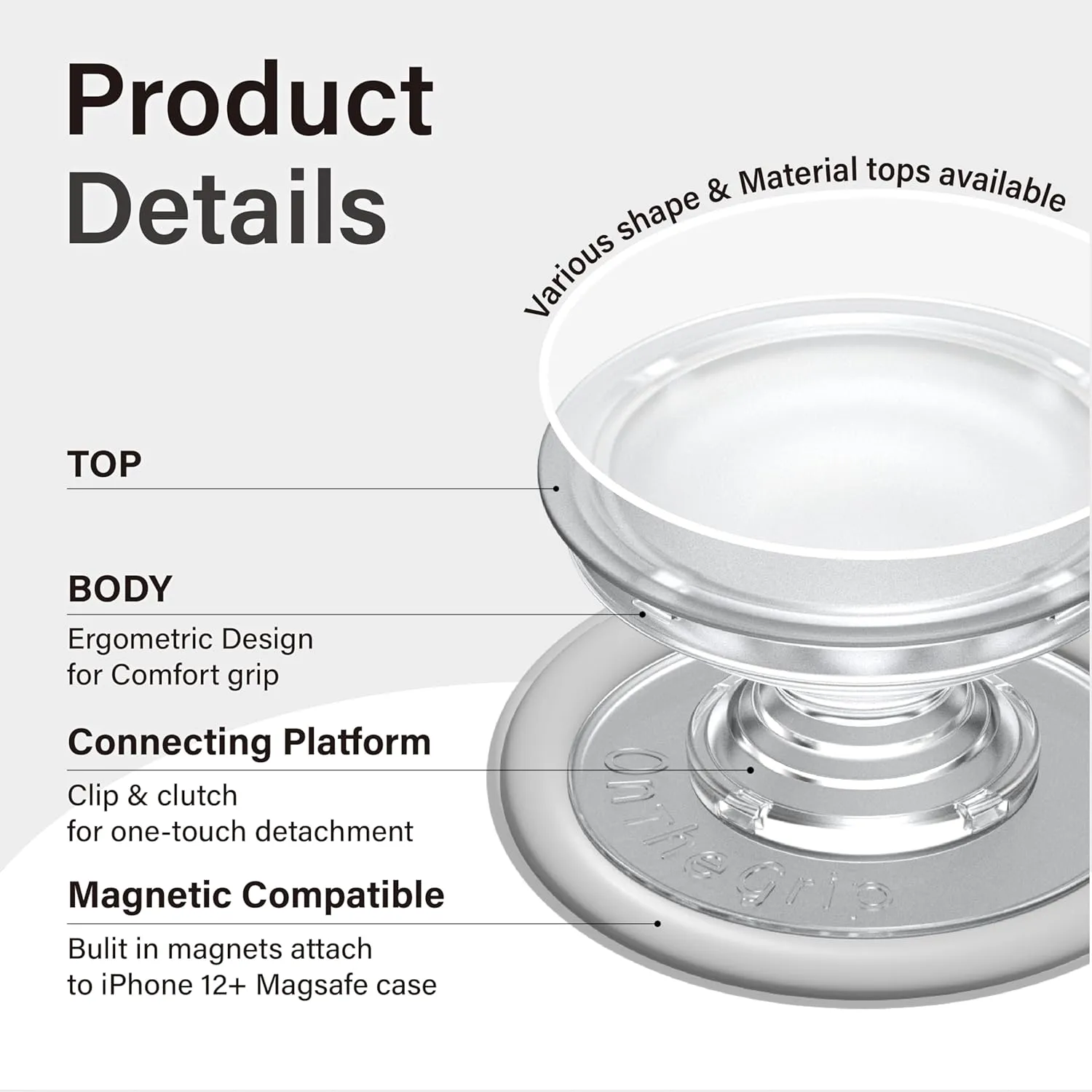 OnTheGrip Cute Transparent Daisy Flower Shape Design Mobile Phone Grip Compatible with Magsafe Multi Functional Collapsible Stand Holder for Smartphone Tablet Cell Phone Accessory (White)
