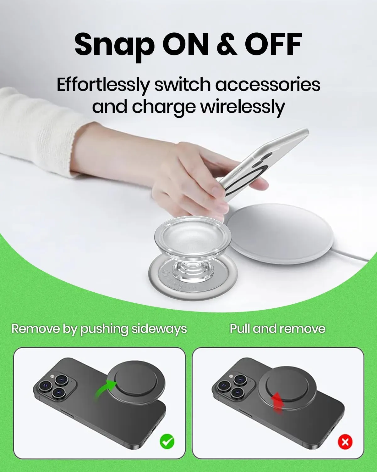 OnTheGrip Cute Transparent Daisy Flower Shape Design Mobile Phone Grip Compatible with Magsafe Multi Functional Collapsible Stand Holder for Smartphone Tablet Cell Phone Accessory (White)