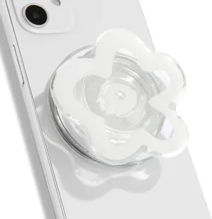 OnTheGrip Cute Transparent Daisy Flower Shape Design Mobile Phone Grip Compatible with Magsafe Multi Functional Collapsible Stand Holder for Smartphone Tablet Cell Phone Accessory (White)