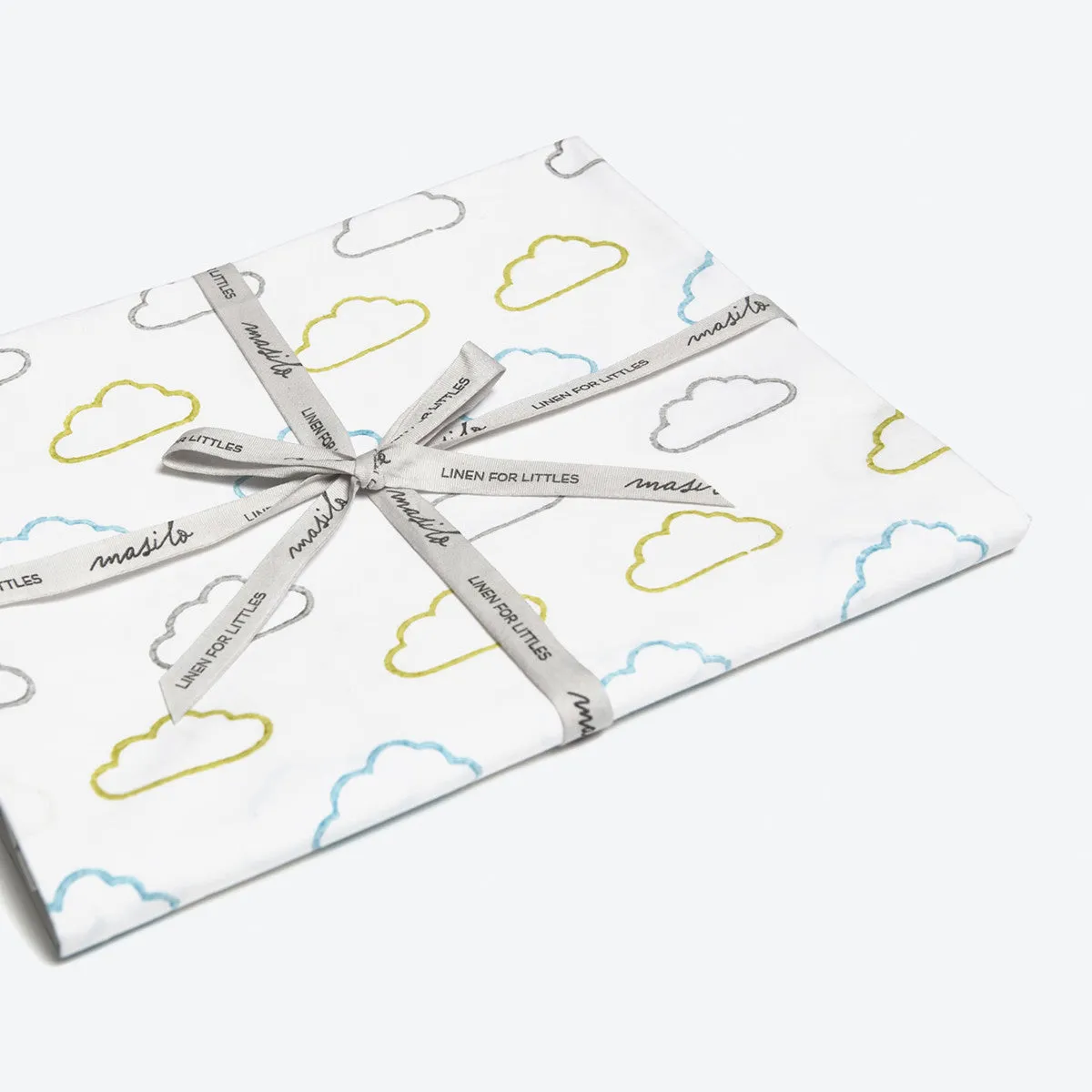 Organic Fitted Cot Sheet <br> Blue/Lime Happy Clouds