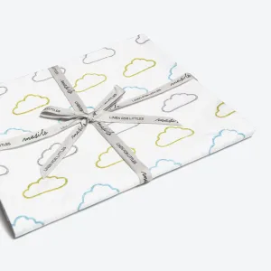 Organic Fitted Cot Sheet <br> Blue/Lime Happy Clouds