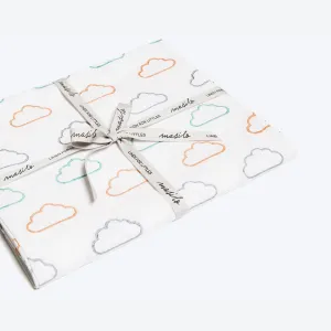 Organic Fitted Cot Sheet <br> Peach/Green Happy Clouds