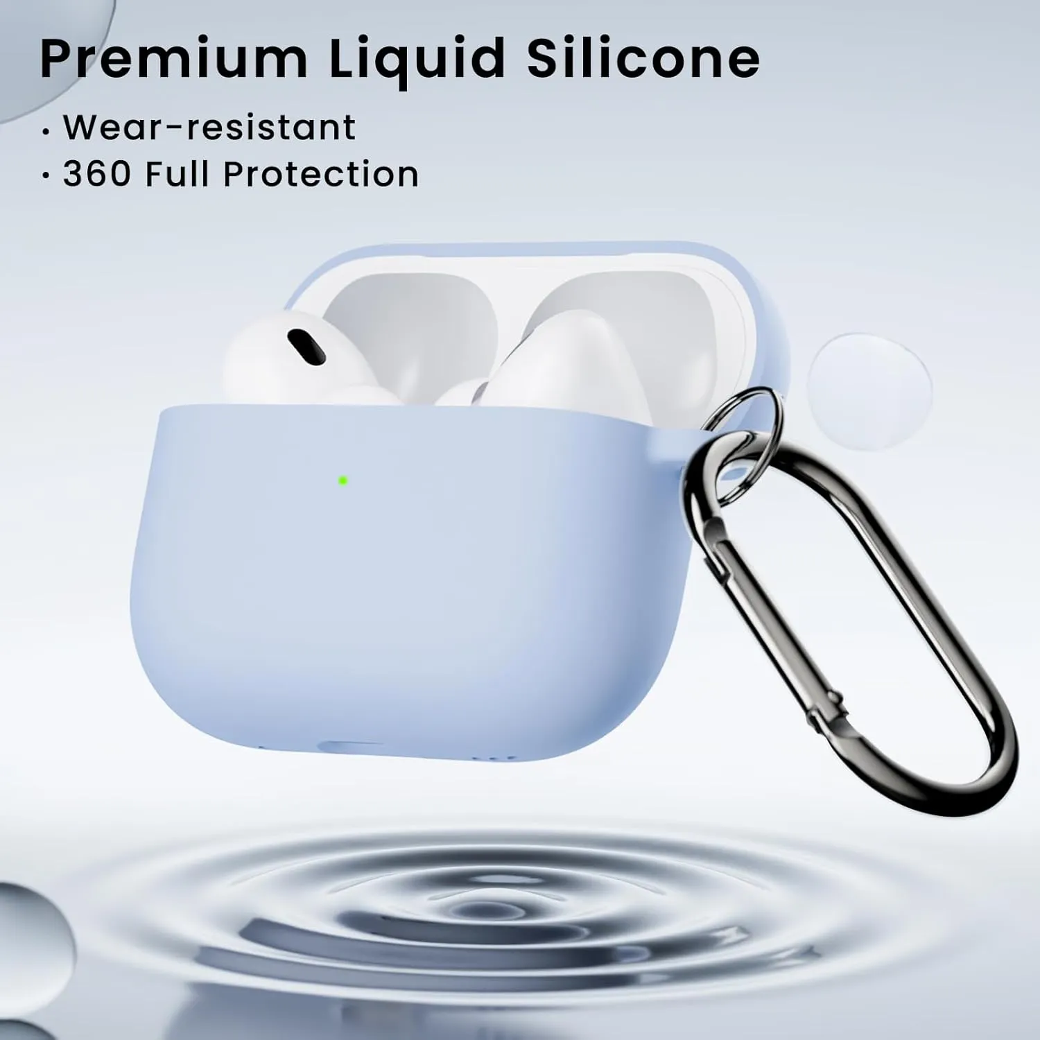 ORNARTO for AirPods Pro 2 Case, Compatible with AirPods Pro 1st/2nd Generation, Soft Silicone Cover with Cleaner Kit, Eartips Protector & Keychain-Baby Blue