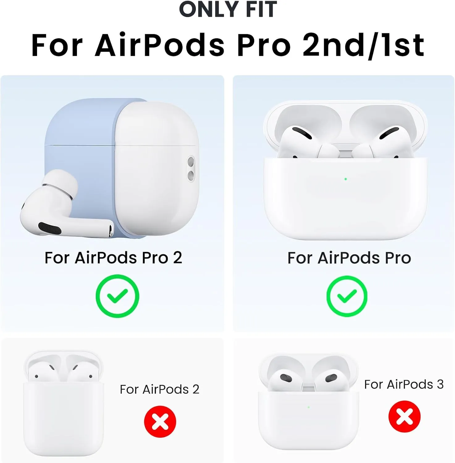 ORNARTO for AirPods Pro 2 Case, Compatible with AirPods Pro 1st/2nd Generation, Soft Silicone Cover with Cleaner Kit, Eartips Protector & Keychain-Baby Blue