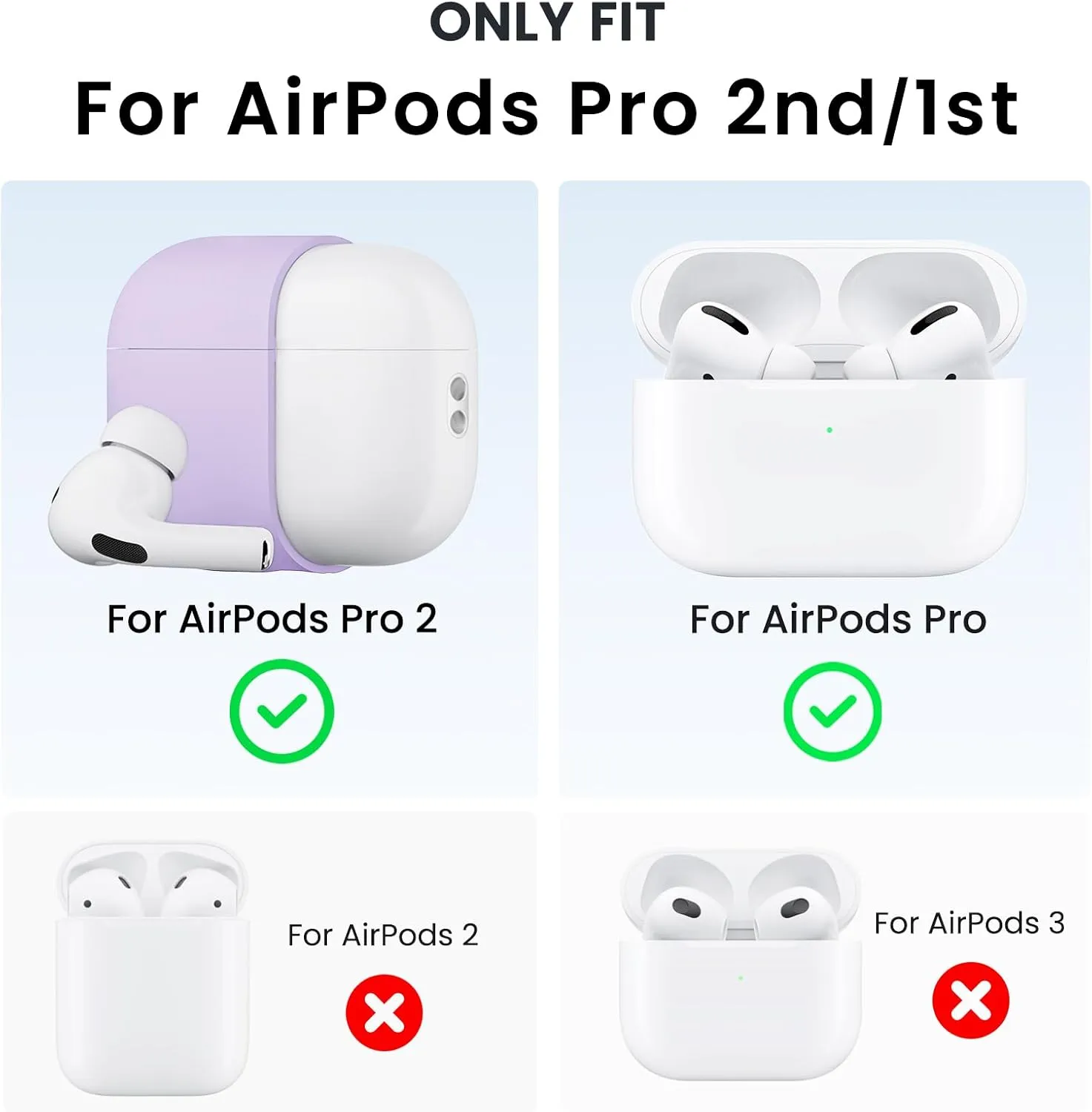 ORNARTO for AirPods Pro 2 Case, Compatible with AirPods Pro 1st/2nd Generation, Soft Silicone Cover with Cleaner Kit, Eartips Protector & Keychain-Pastel Purple