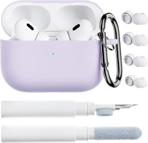 ORNARTO for AirPods Pro 2 Case, Compatible with AirPods Pro 1st/2nd Generation, Soft Silicone Cover with Cleaner Kit, Eartips Protector & Keychain-Pastel Purple