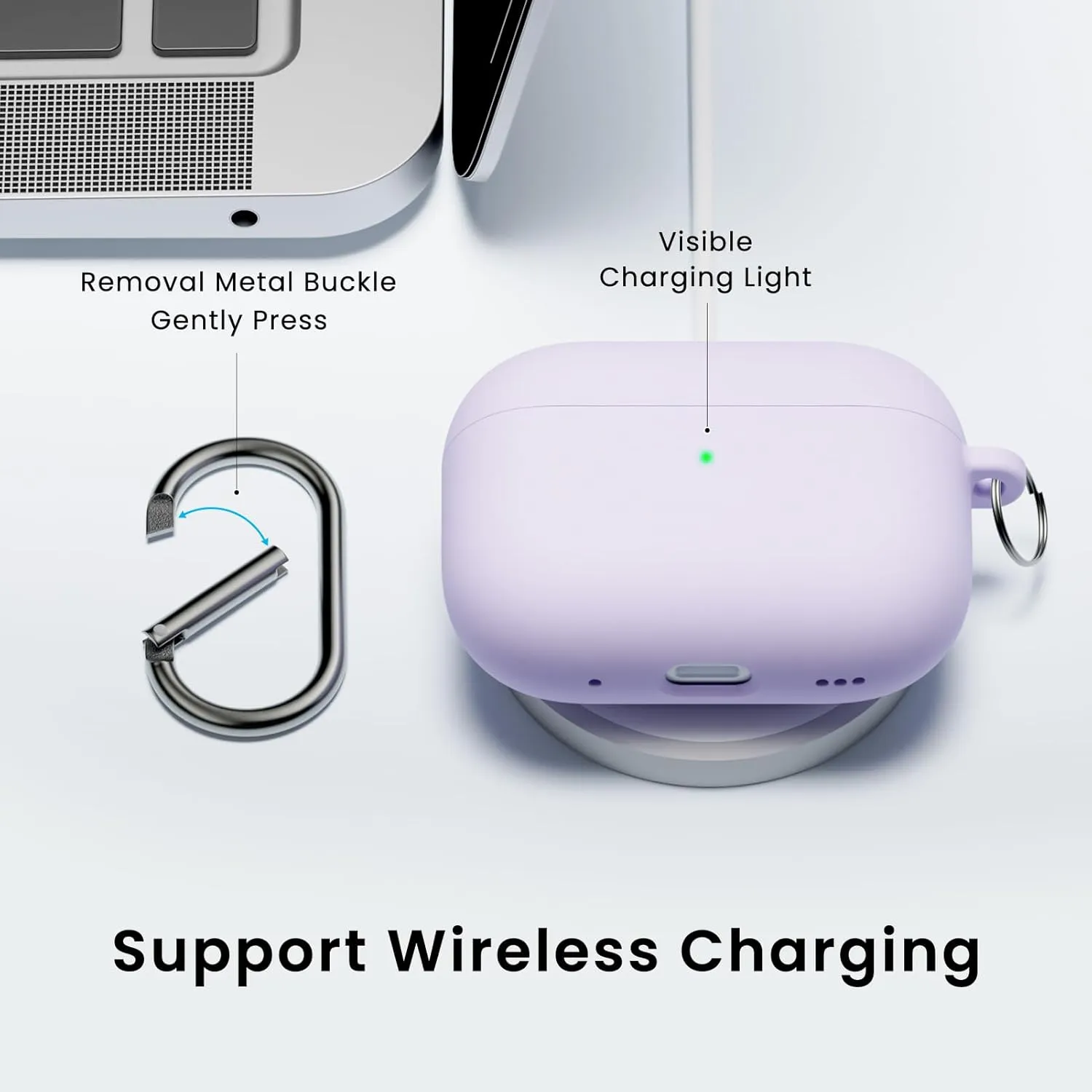 ORNARTO for AirPods Pro 2 Case, Compatible with AirPods Pro 1st/2nd Generation, Soft Silicone Cover with Cleaner Kit, Eartips Protector & Keychain-Pastel Purple