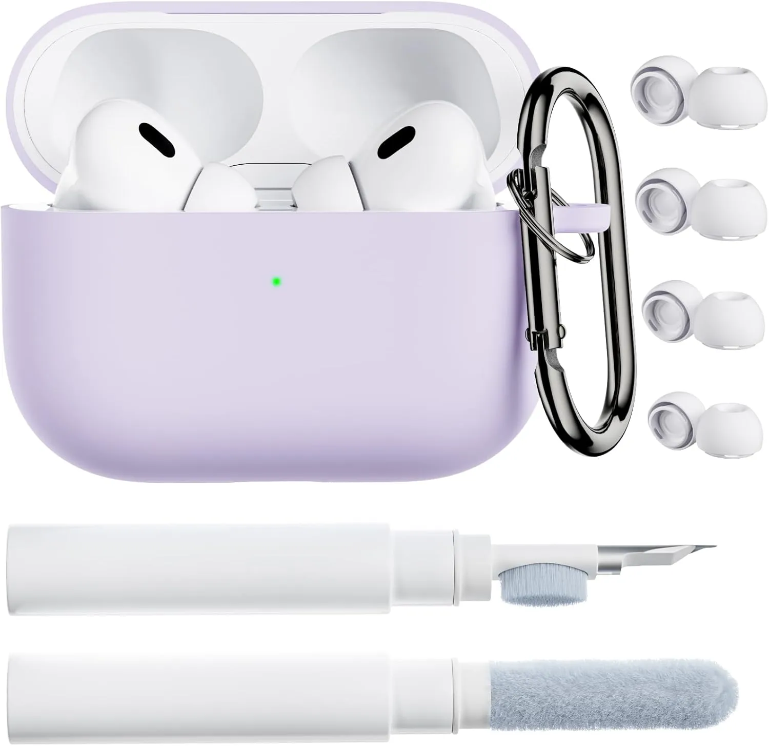 ORNARTO for AirPods Pro 2 Case, Compatible with AirPods Pro 1st/2nd Generation, Soft Silicone Cover with Cleaner Kit, Eartips Protector & Keychain-Pastel Purple