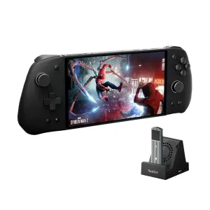 PeakDo 7 inch 60Hz Streaming Gaming Handheld, 0 Latency 100ft Wireless Game Console Monitor Touchscreen with Controller and Cooling Dock(V3 SE)