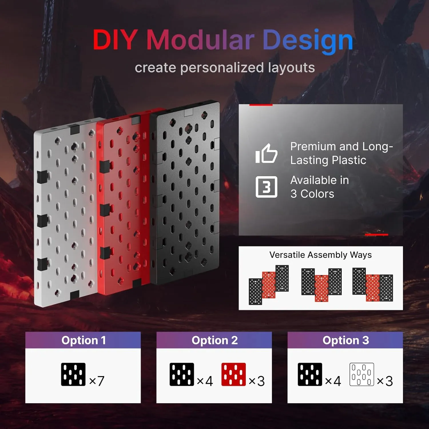 PEGZONE Controller and Headphone Holder Wall Mount, Modular Gaming Pegboard with Accessories, Controller Stand for Xbox PS5 PS4 Switch, Video Game Storage, Disc Shelf, 7pcs Pegboard, Black & Red