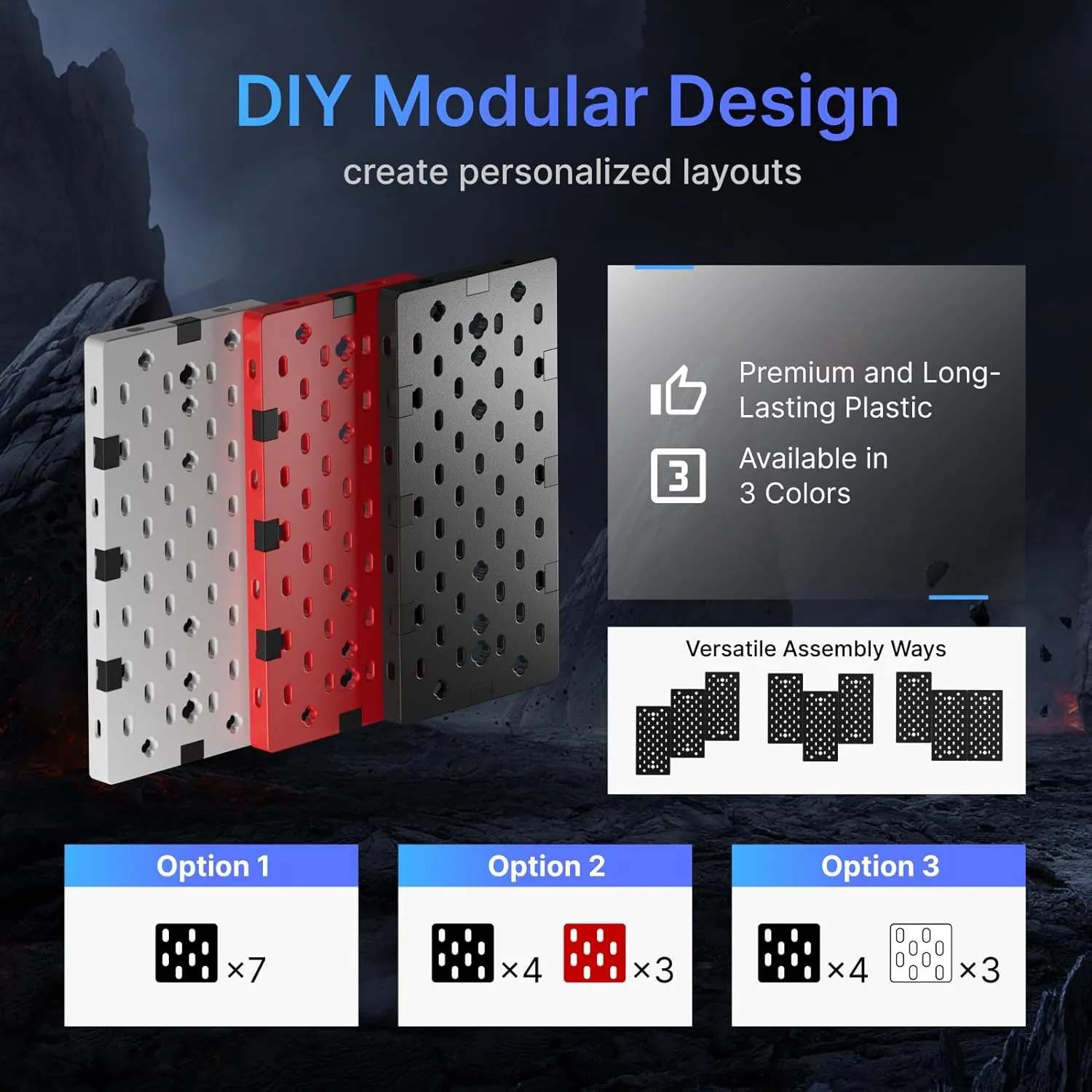 PEGZONE Controller and Headphone Holder Wall Mount, Modular Gaming Pegboard with Accessories, Controller Stand for Xbox PS5 PS4 Switch, Video Game Storage, Disc Shelf Organizer, 7pcs Pegboard, Black