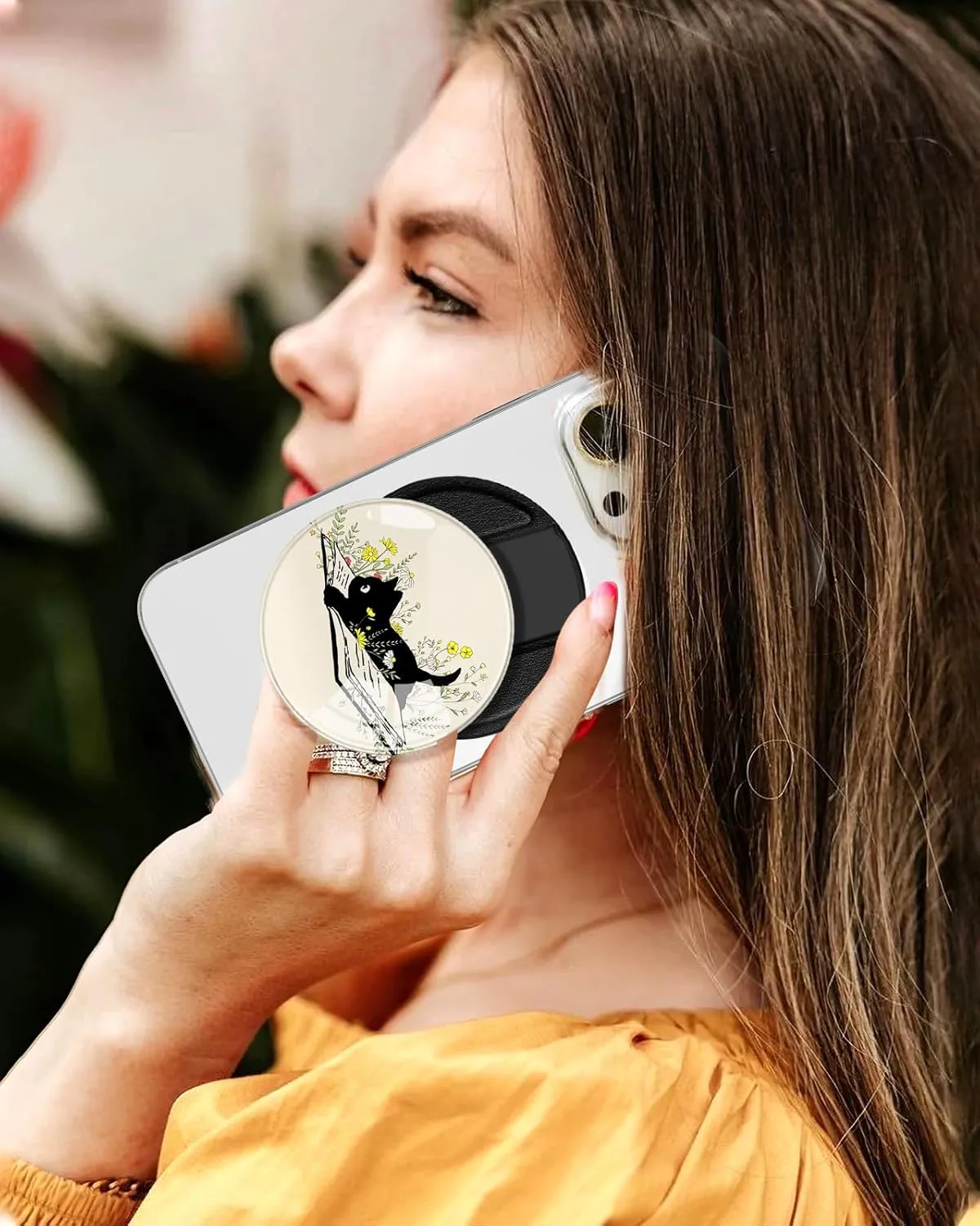 Phone Grip Compatible with Magsafe - Women Girls Phone Ring Holder Grip Stand Finger Grip Kickstand Cute Girly Kawaii Cat Compatible with Magsafe Accessories for iPhone 16/15/14/13/12 Series