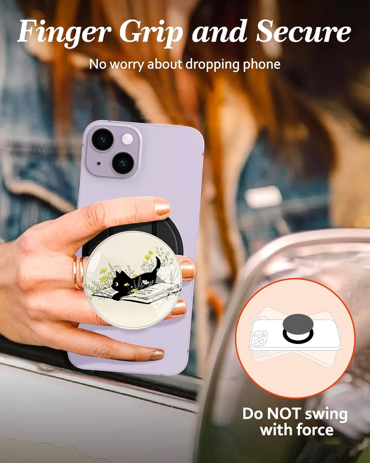 Phone Grip Compatible with Magsafe - Women Girls Phone Ring Holder Grip Stand Finger Grip Kickstand Cute Girly Kawaii Cat Compatible with Magsafe Accessories for iPhone 16/15/14/13/12 Series