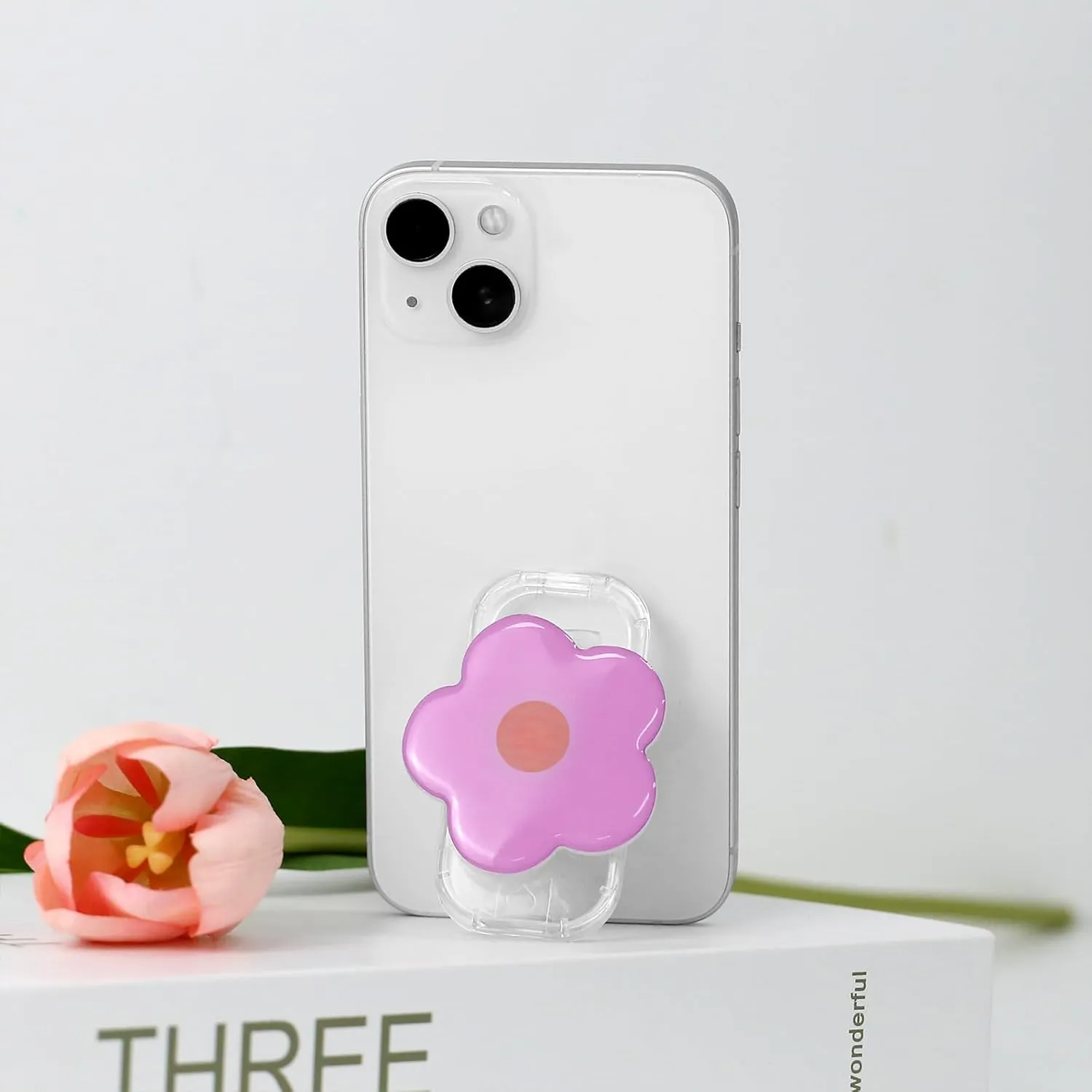 Phone Grip Stand Holder, Cute 2D Daisy Flower Shape,with Expanding Kickstand (Flower Pink)