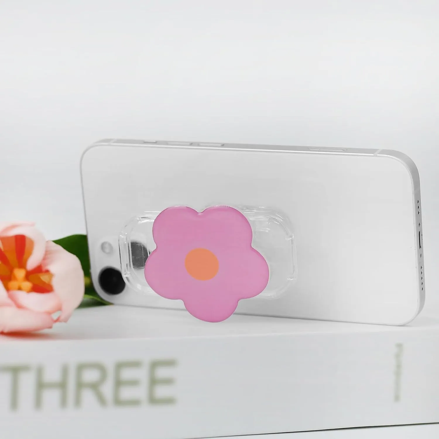 Phone Grip Stand Holder, Cute 2D Daisy Flower Shape,with Expanding Kickstand (Flower Pink)