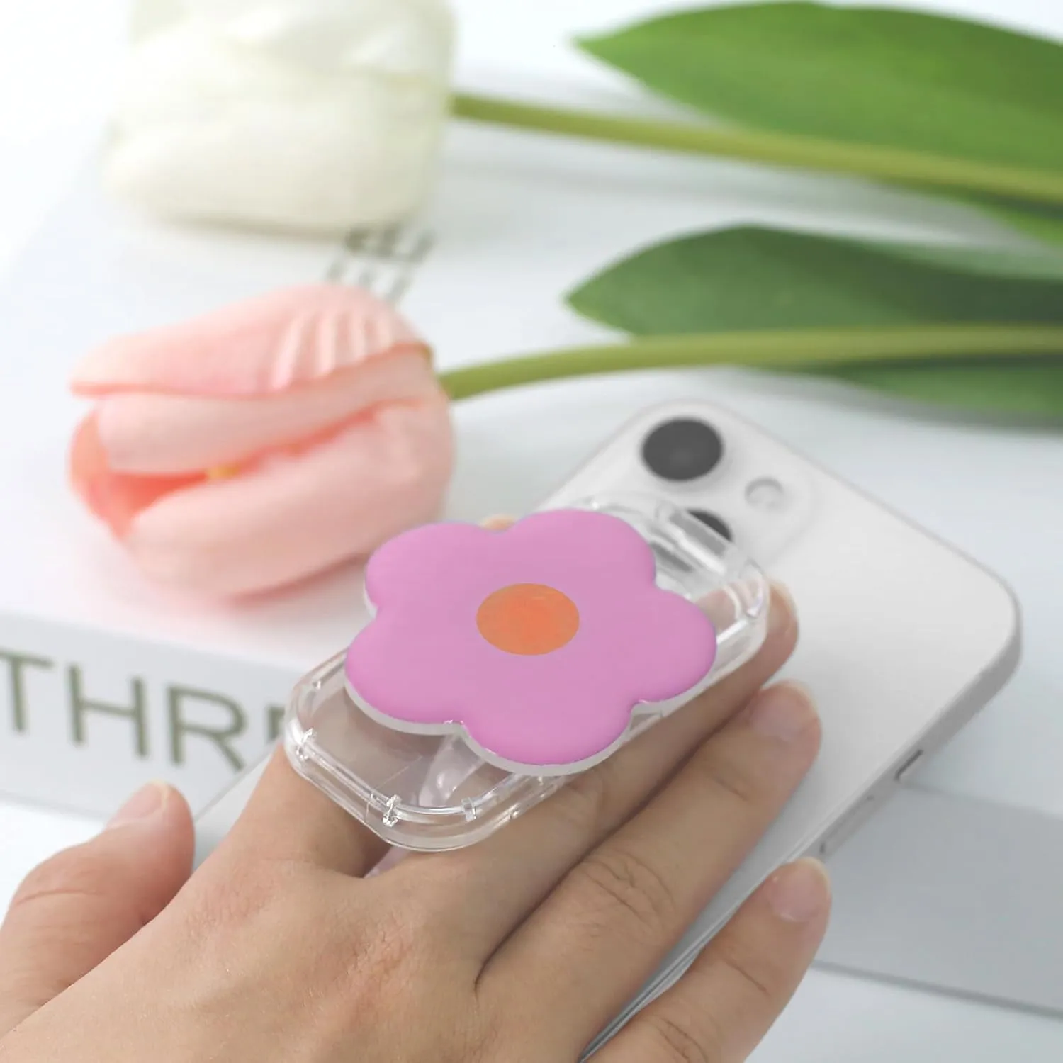 Phone Grip Stand Holder, Cute 2D Daisy Flower Shape,with Expanding Kickstand (Flower Pink)