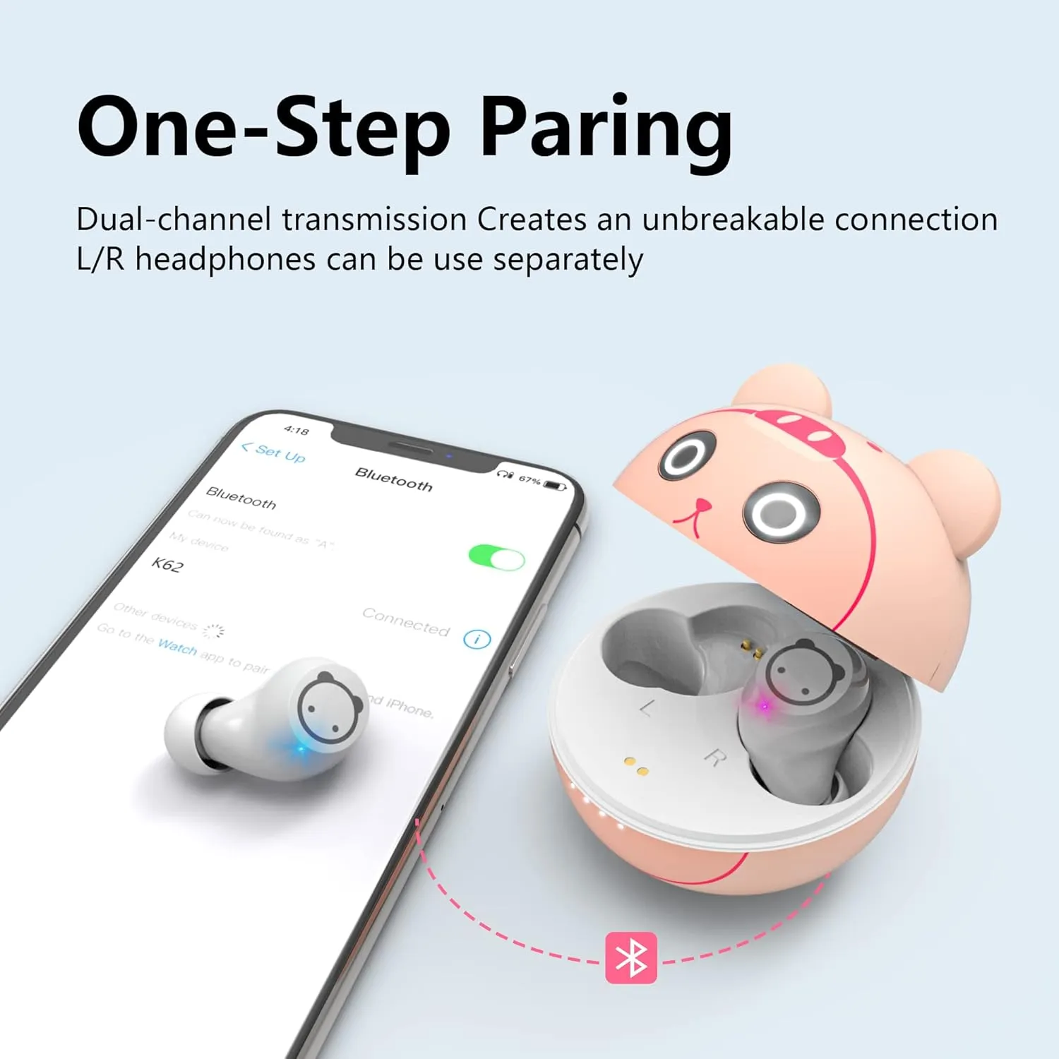 Pink Wireless Earbuds - Bluetooth Earbuds with 36H Playtime, IPX5 Waterproof, Noise Reduction, LED Display, USB-C, Cordless - Ideal for Workout & Sport