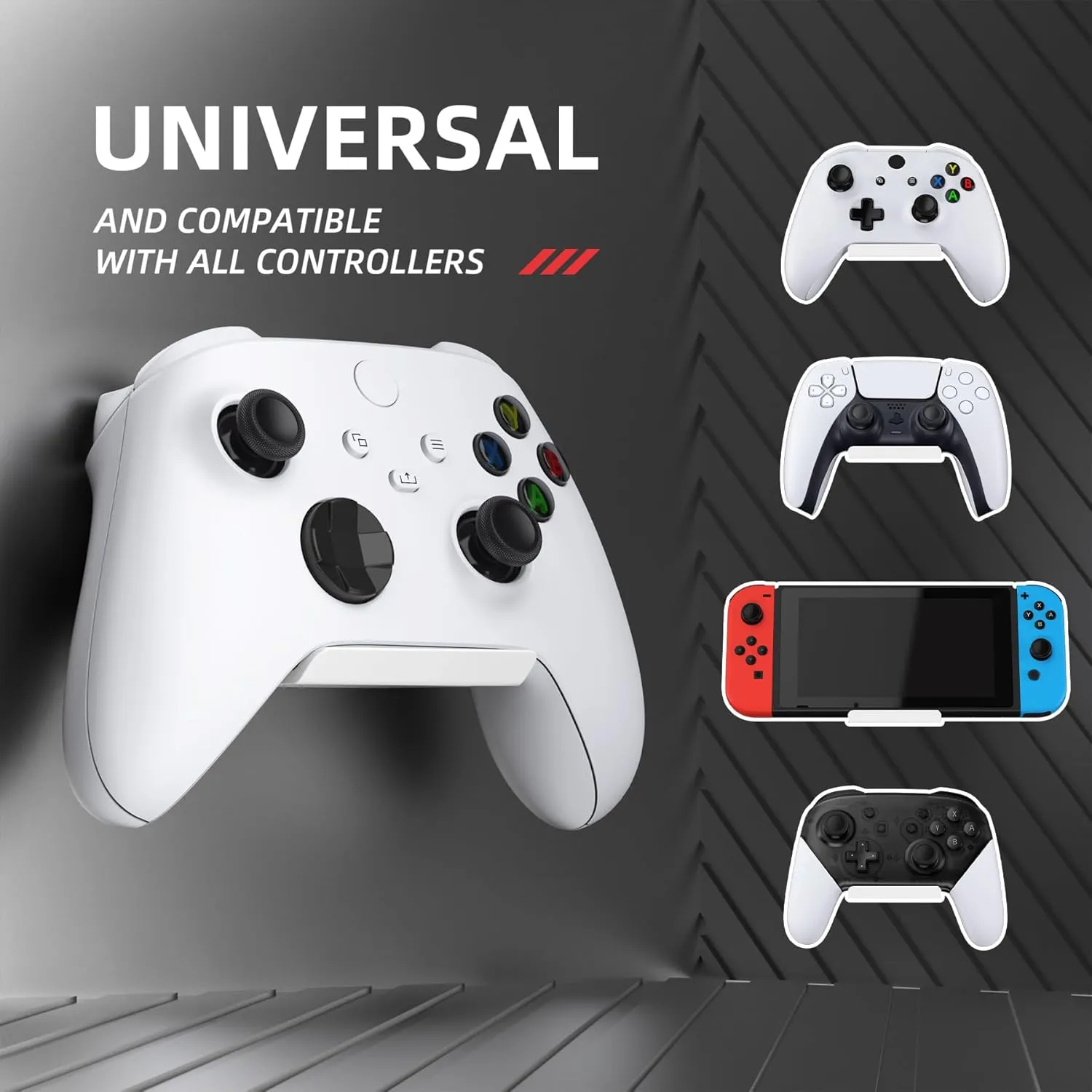 PlayVital FOLD Controller Holder Wall for PS5 PS4 Xbox Switch Pro Headset, 2 Pack Universal Storage Organizer Gaming Controller Stand Headphone Mount - Foldable Anti-slip Adhesive Removable, White