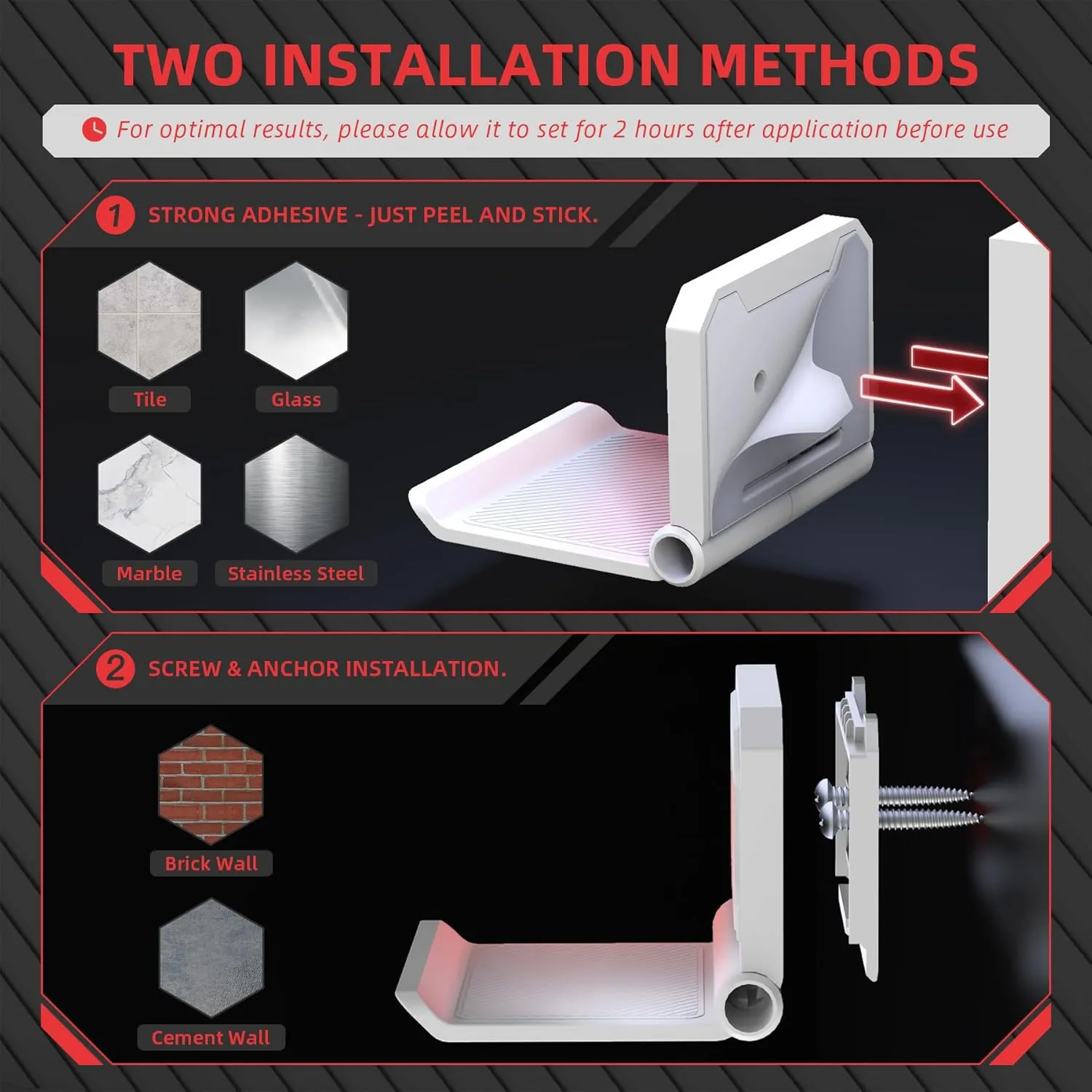 PlayVital FOLD Controller Holder Wall for PS5 PS4 Xbox Switch Pro Headset, 2 Pack Universal Storage Organizer Gaming Controller Stand Headphone Mount - Foldable Anti-slip Adhesive Removable, White