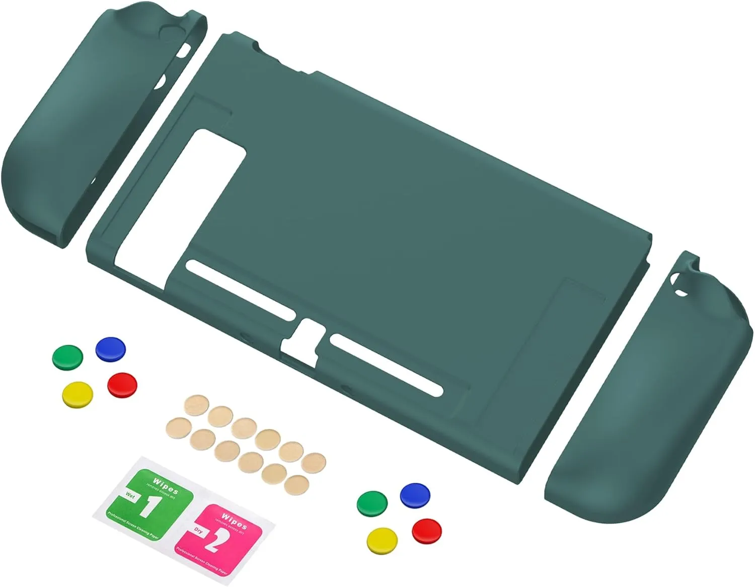 PlayVital Protective Case for Nintendo Switch, Soft TPU Slim Case Cover for Nintendo Switch Joycon Console with Colorful ABXY Direction Button Caps - Hunter Green
