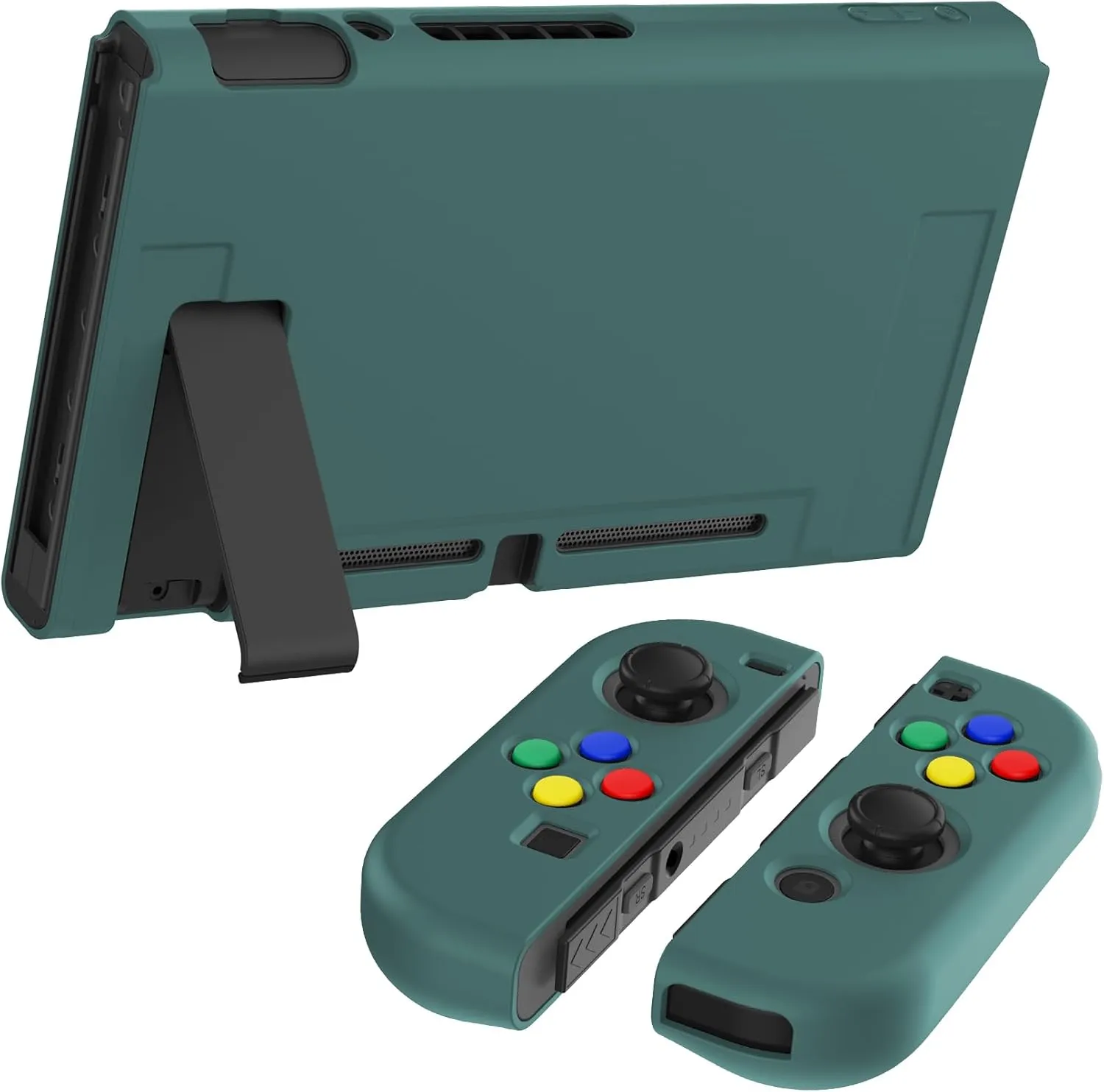 PlayVital Protective Case for Nintendo Switch, Soft TPU Slim Case Cover for Nintendo Switch Joycon Console with Colorful ABXY Direction Button Caps - Hunter Green