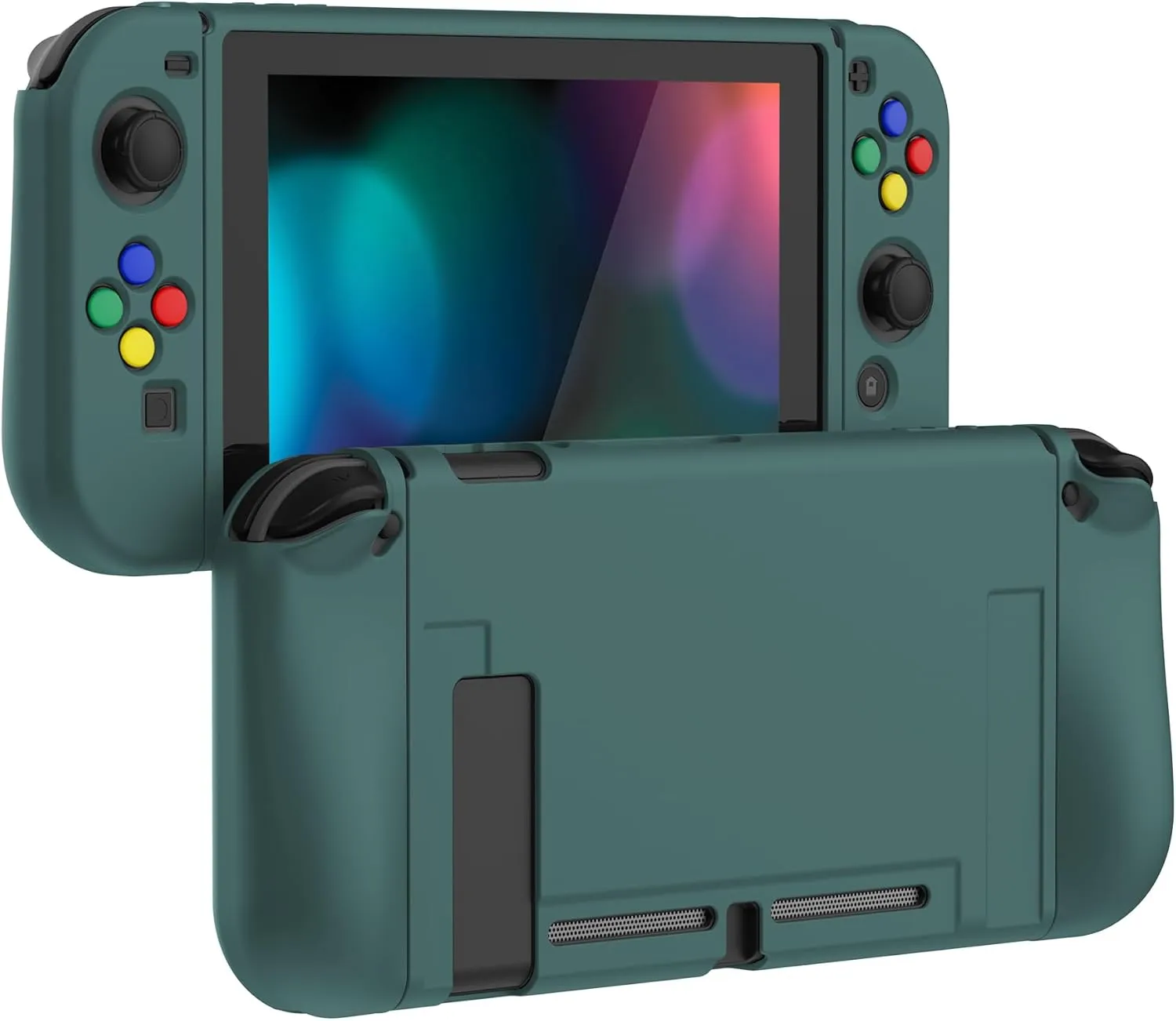 PlayVital Protective Case for Nintendo Switch, Soft TPU Slim Case Cover for Nintendo Switch Joycon Console with Colorful ABXY Direction Button Caps - Hunter Green