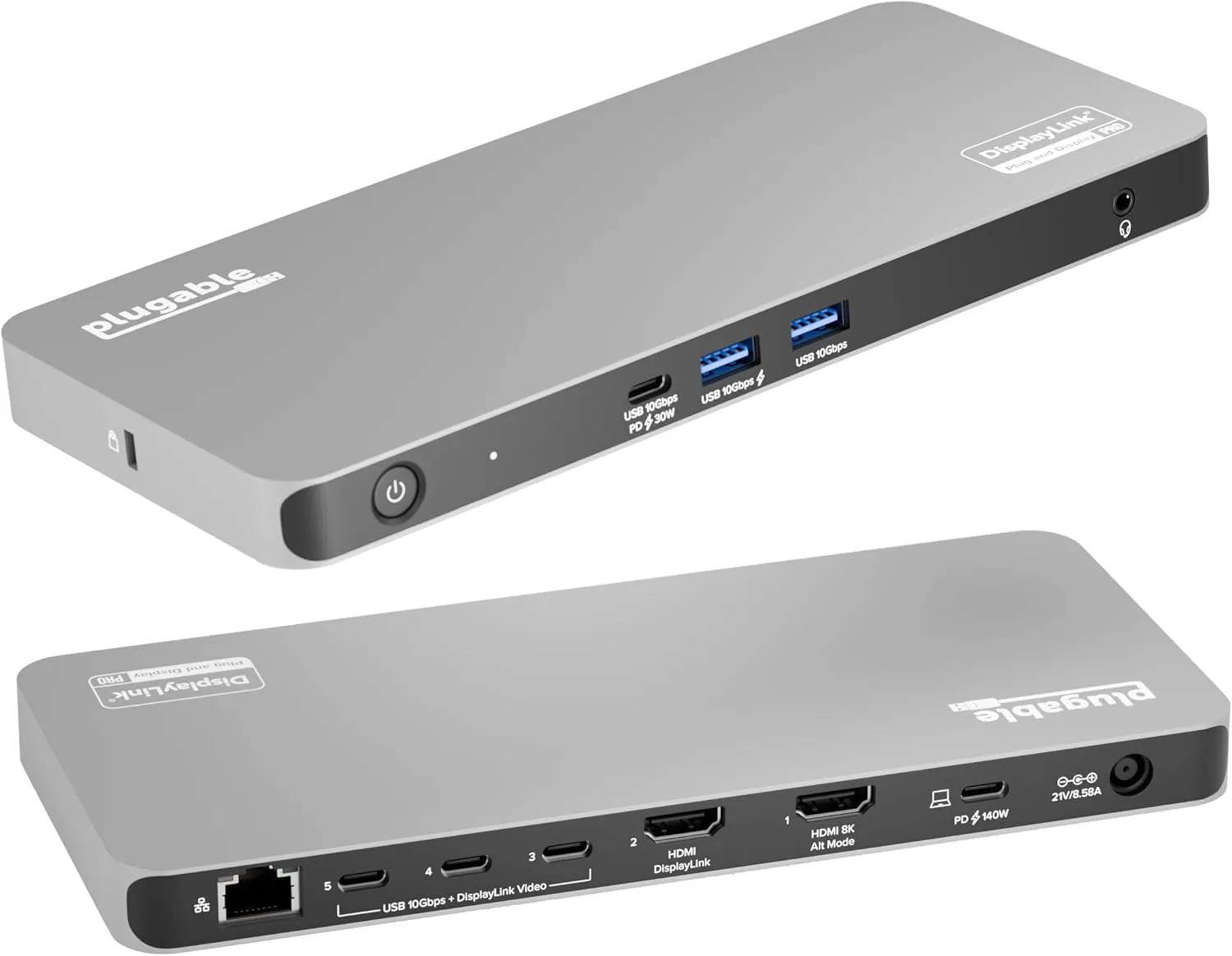 Plugable USB C Docking Station 5 Monitors, 140W DisplayLink Dock Connects up to Five 4K Displays for MacBook Windows Thunderbolt 4 Laptops, 2x HDMI, 3x USBC 2.5Gbps Ethernet, Driver Required UD-7400PD