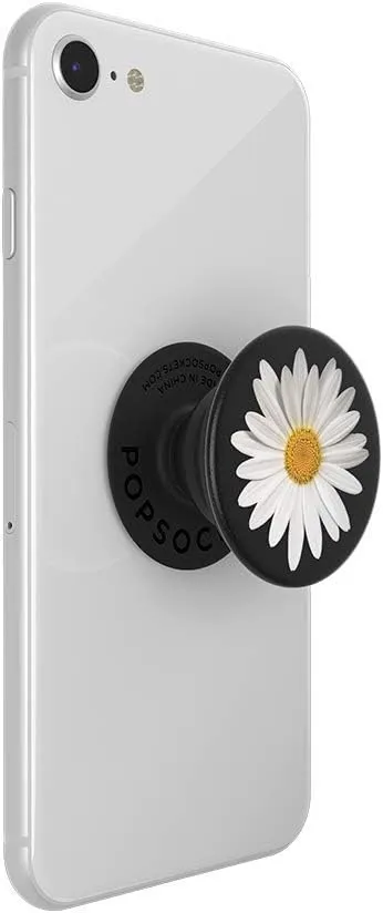 PopSockets PopGrip: Phone Grip and Phone Stand, Collapsible, Swappable Top, White Daisy