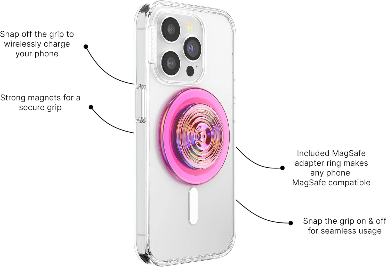 PopSockets Round Phone Grip Compatible with MagSafe, Adapter Ring Included, Phone Holder, Wireless Charging Compatible - Aviation