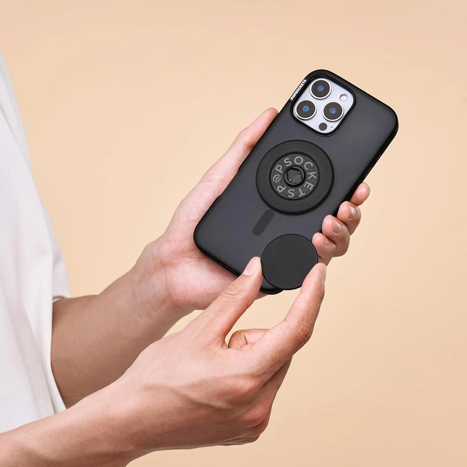 PopSockets Round Phone Grip Compatible with MagSafe, Adapter Ring Included, Phone Holder, Wireless Charging Compatible - Black