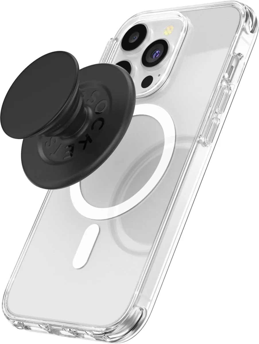 PopSockets Round Phone Grip Compatible with MagSafe, Adapter Ring Included, Phone Holder, Wireless Charging Compatible - Black