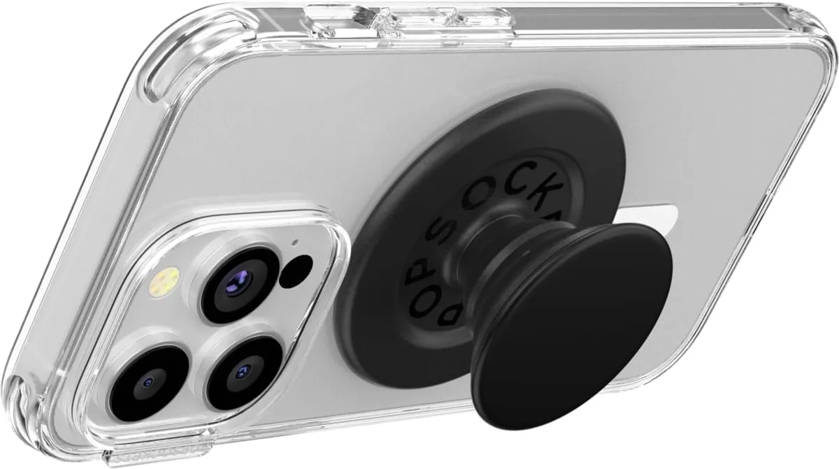 PopSockets Round Phone Grip Compatible with MagSafe, Adapter Ring Included, Phone Holder, Wireless Charging Compatible - Black
