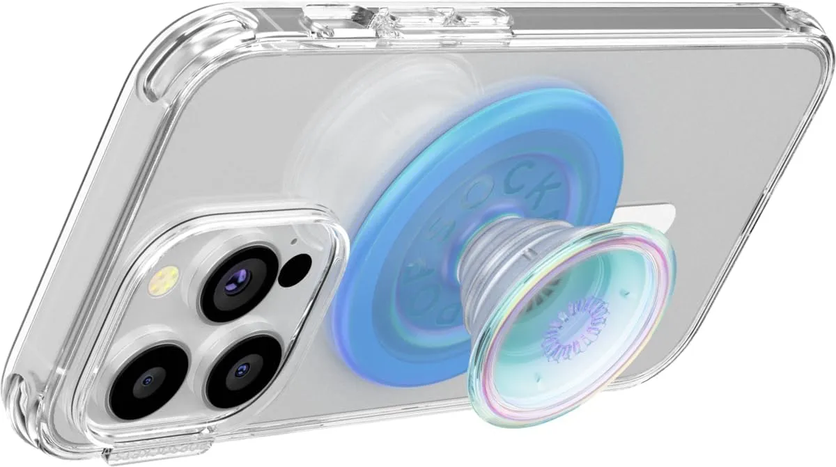PopSockets Round Phone Grip Compatible with MagSafe, Adapter Ring Included, Phone Holder, Wireless Charging Compatible - Blue Opalescent