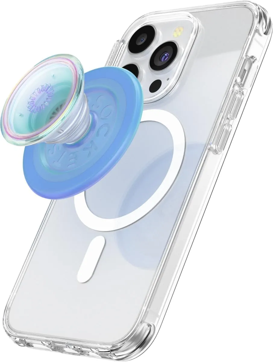 PopSockets Round Phone Grip Compatible with MagSafe, Adapter Ring Included, Phone Holder, Wireless Charging Compatible - Blue Opalescent