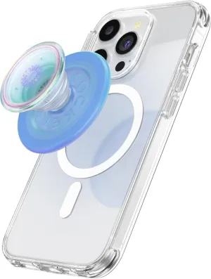 PopSockets Round Phone Grip Compatible with MagSafe, Adapter Ring Included, Phone Holder, Wireless Charging Compatible - Blue Opalescent