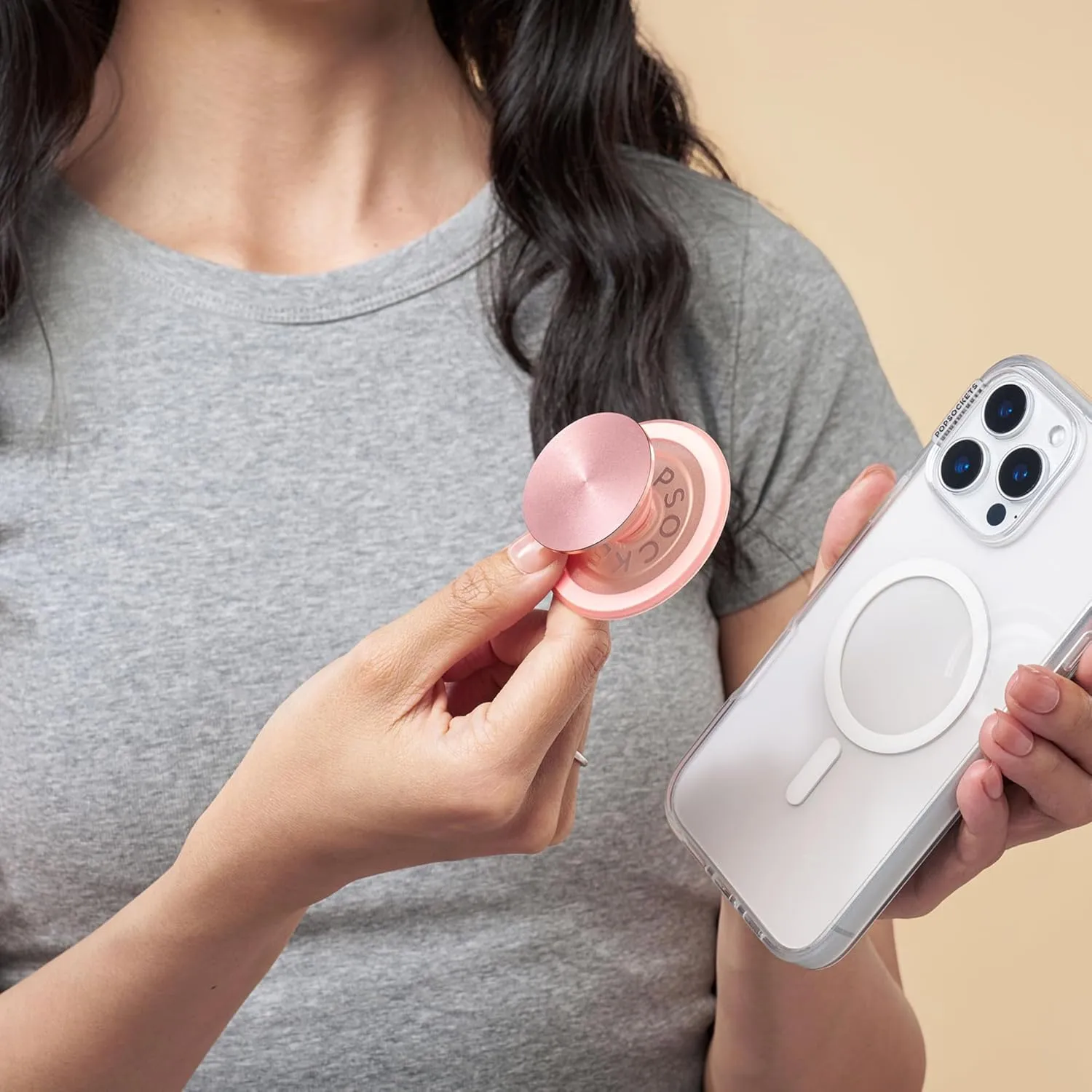 PopSockets Round Phone Grip Compatible with MagSafe, Adapter Ring Included, Phone Holder, Wireless Charging Compatible - Dusty Rose