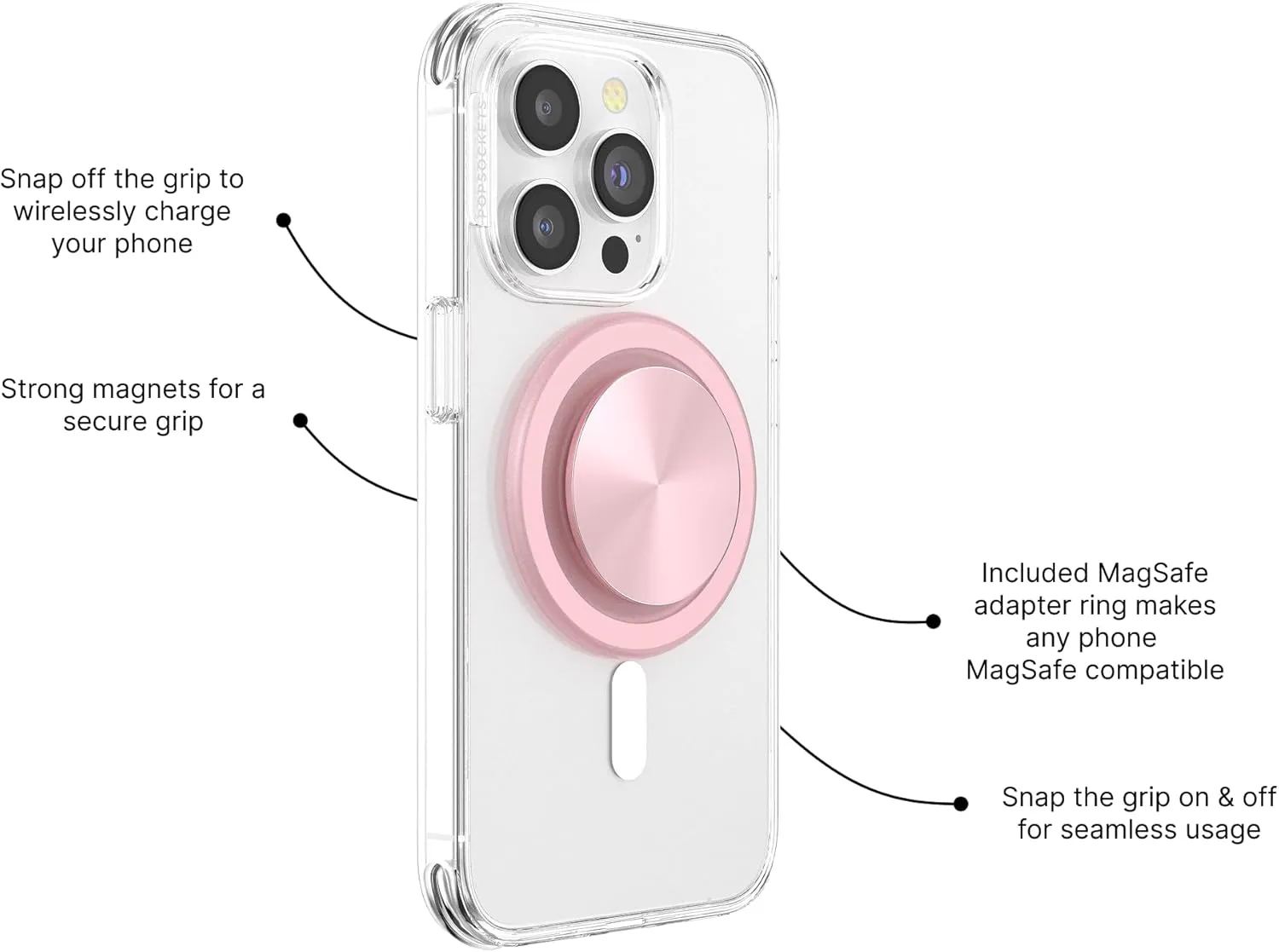 PopSockets Round Phone Grip Compatible with MagSafe, Adapter Ring Included, Phone Holder, Wireless Charging Compatible - Dusty Rose