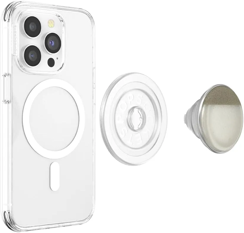 PopSockets Round Phone Grip Compatible with MagSafe, Adapter Ring Included, Phone Holder, Wireless Charging Compatible - Stoneware Coconut Cream