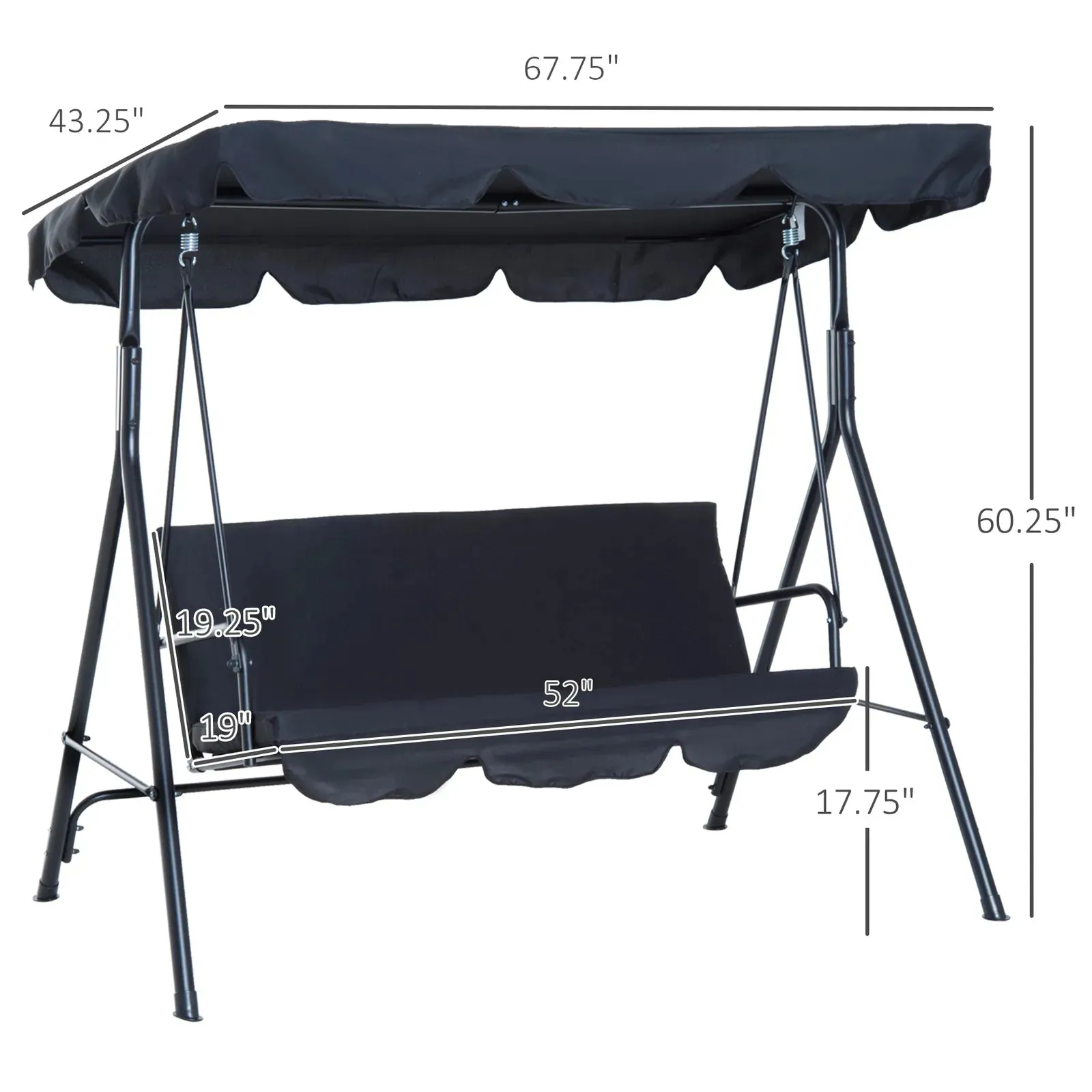 Porch Swing with Stand, Comfortable 3-Person Swing, Adjustable Canopy