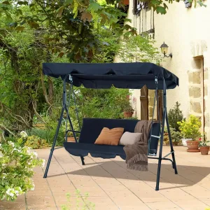 Porch Swing with Stand, Comfortable 3-Person Swing, Adjustable Canopy