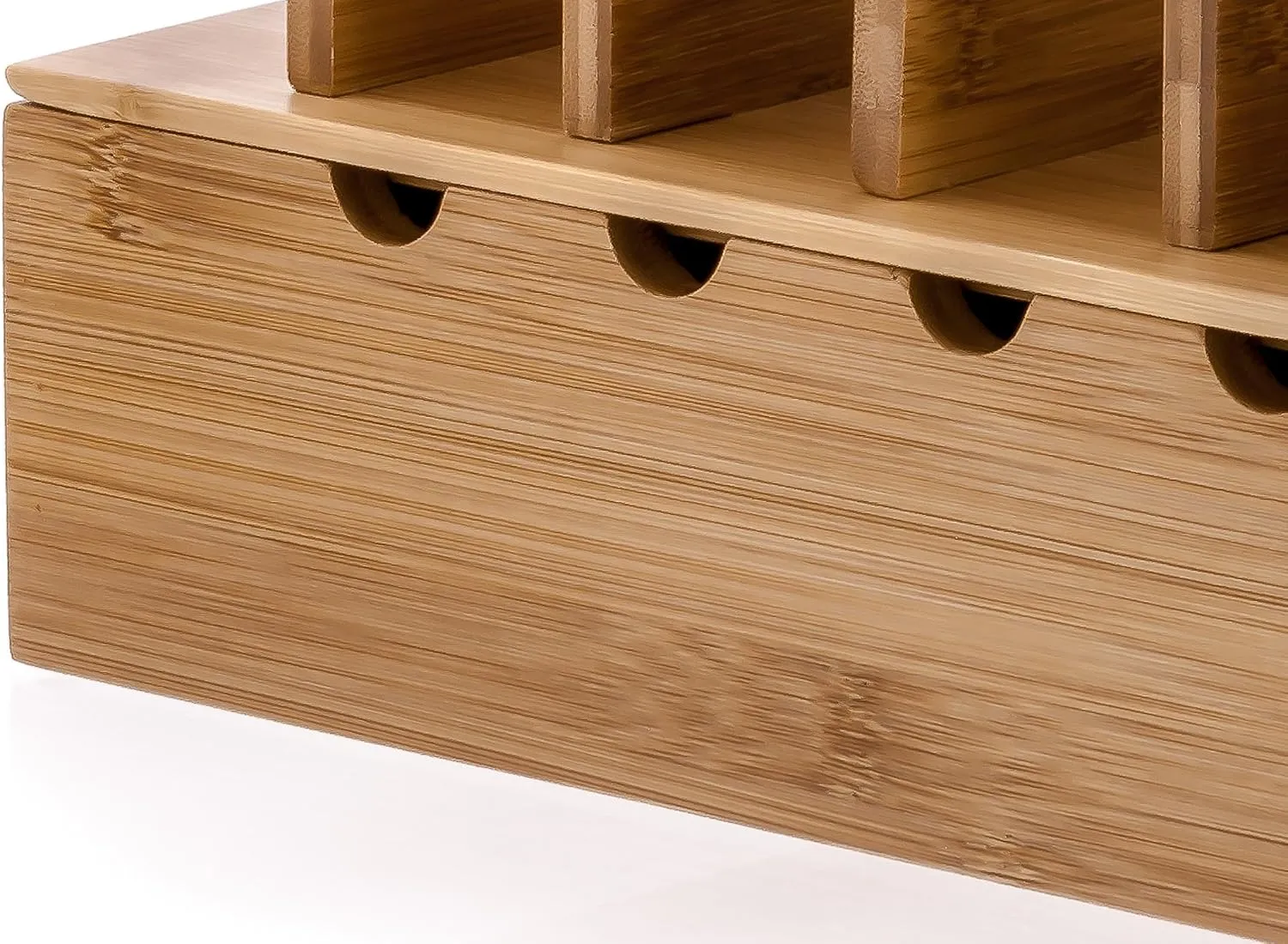 Prosumer's Choice Wooden Charging Station Organizer - 5-Port Base for Phones, Tablets and Laptops - Multi-Device Docking Station with Removable Divider Slots - Cord Box with Cable Management - Bamboo