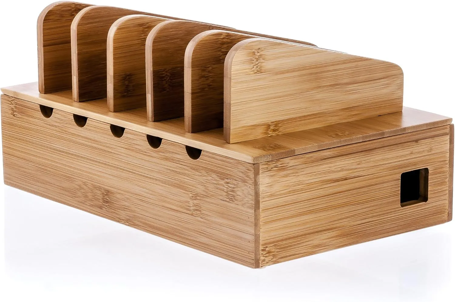 Prosumer's Choice Wooden Charging Station Organizer - 5-Port Base for Phones, Tablets and Laptops - Multi-Device Docking Station with Removable Divider Slots - Cord Box with Cable Management - Bamboo