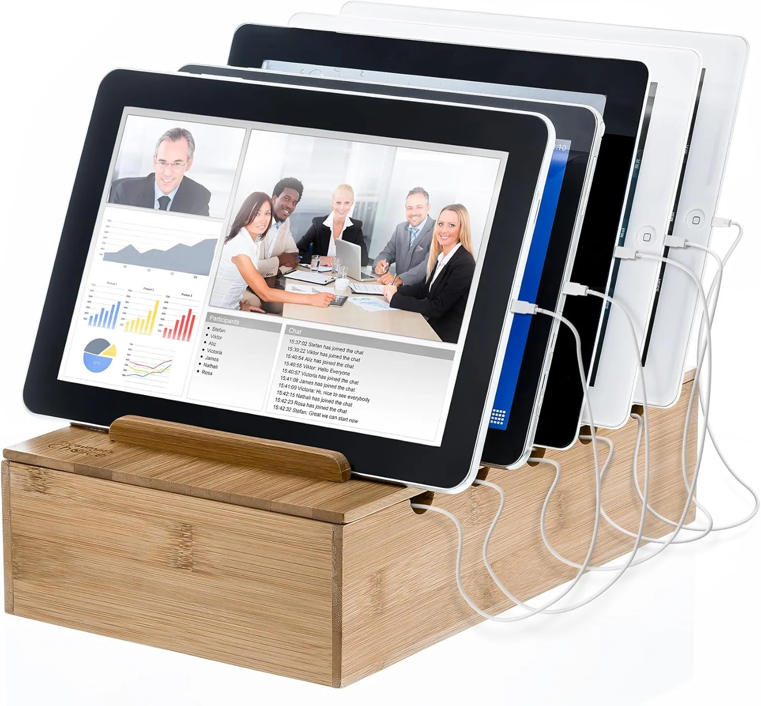Prosumer's Choice Wooden Charging Station Organizer - 5-Port Base for Phones, Tablets and Laptops - Multi-Device Docking Station with Removable Divider Slots - Cord Box with Cable Management - Bamboo