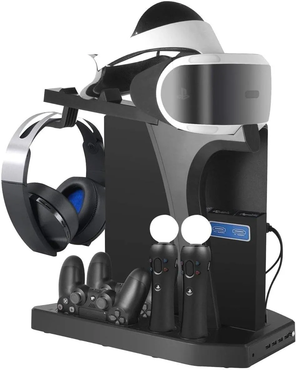 PSVR Stand Compatible with PS4 VR - PS4/Slim/Pro Cooling Station and Charging Dock for Playstation VR Stand to Charge PS VR Controllers and Accessories Multipurpose PS charging Stantion Storage