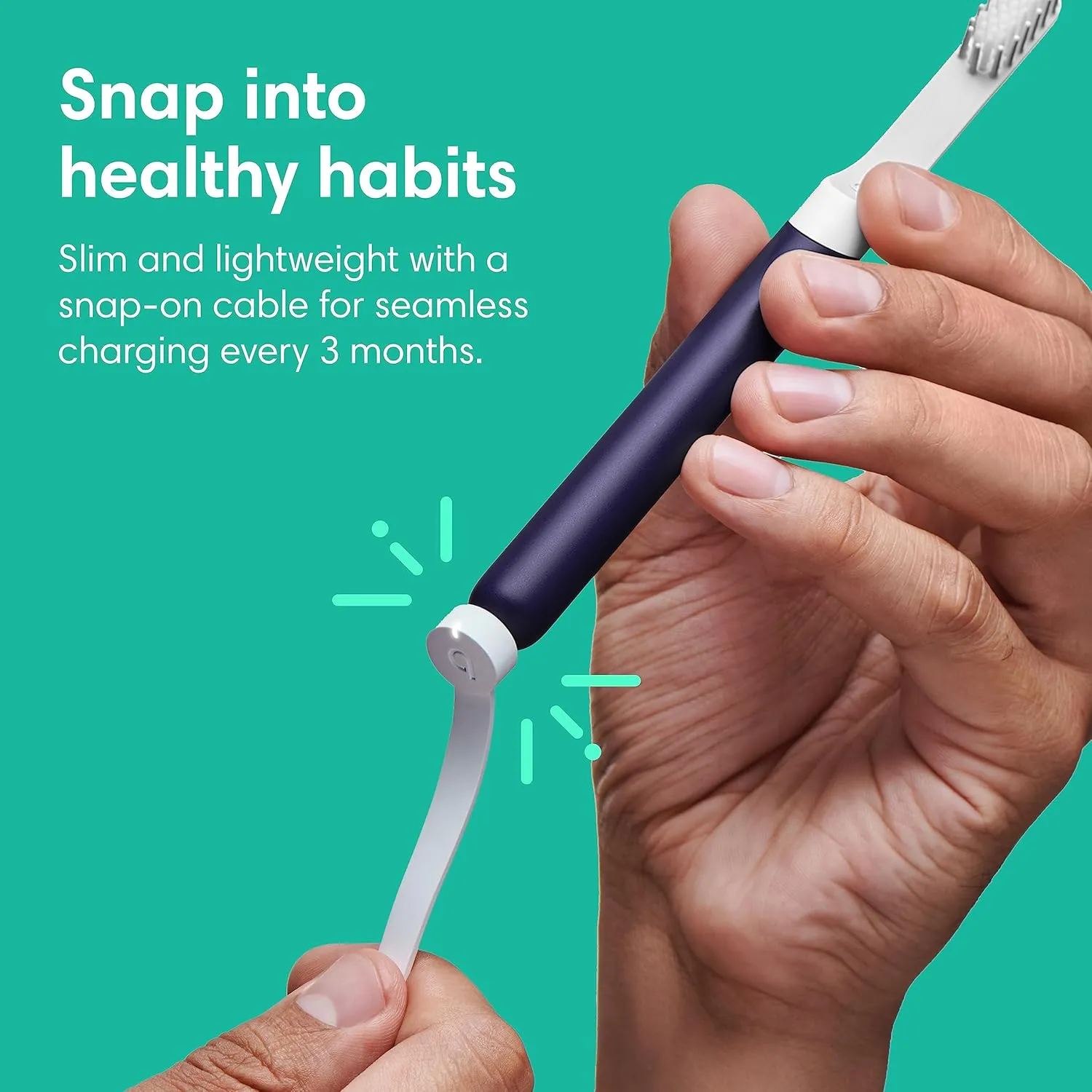 Quip Rechargeable Sonic Toothbrush for Adults - Timed Electric Toothbrush with Cover - Replaceable Brush Head, Soft Bristles, Plastic Handle - Travel Toothbrush - Midnight