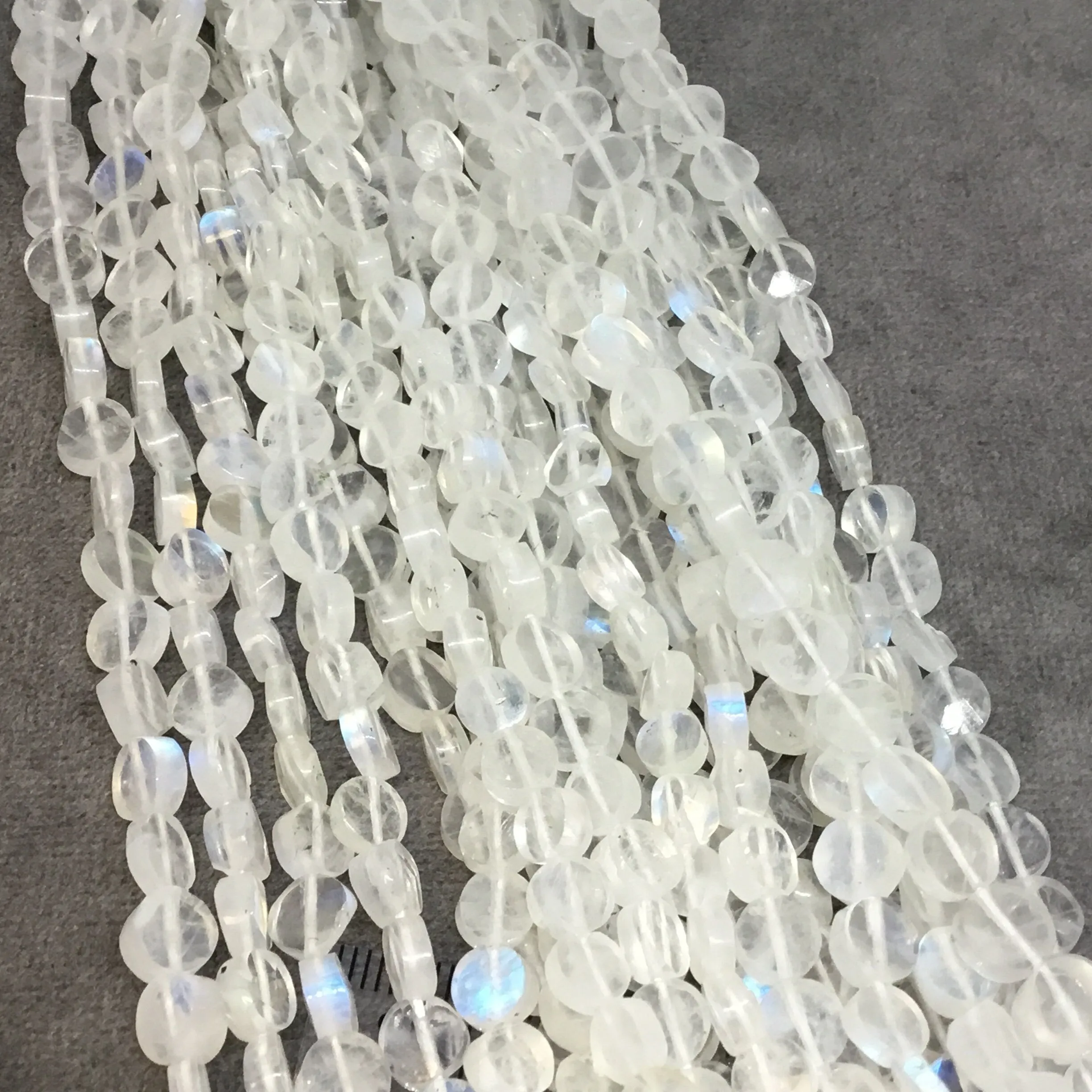 Rainbow Moonstone Faceted Coin Shaped Beads | Iridescent Milky White Gemstone Beads – 6mm | Jewelry Strand