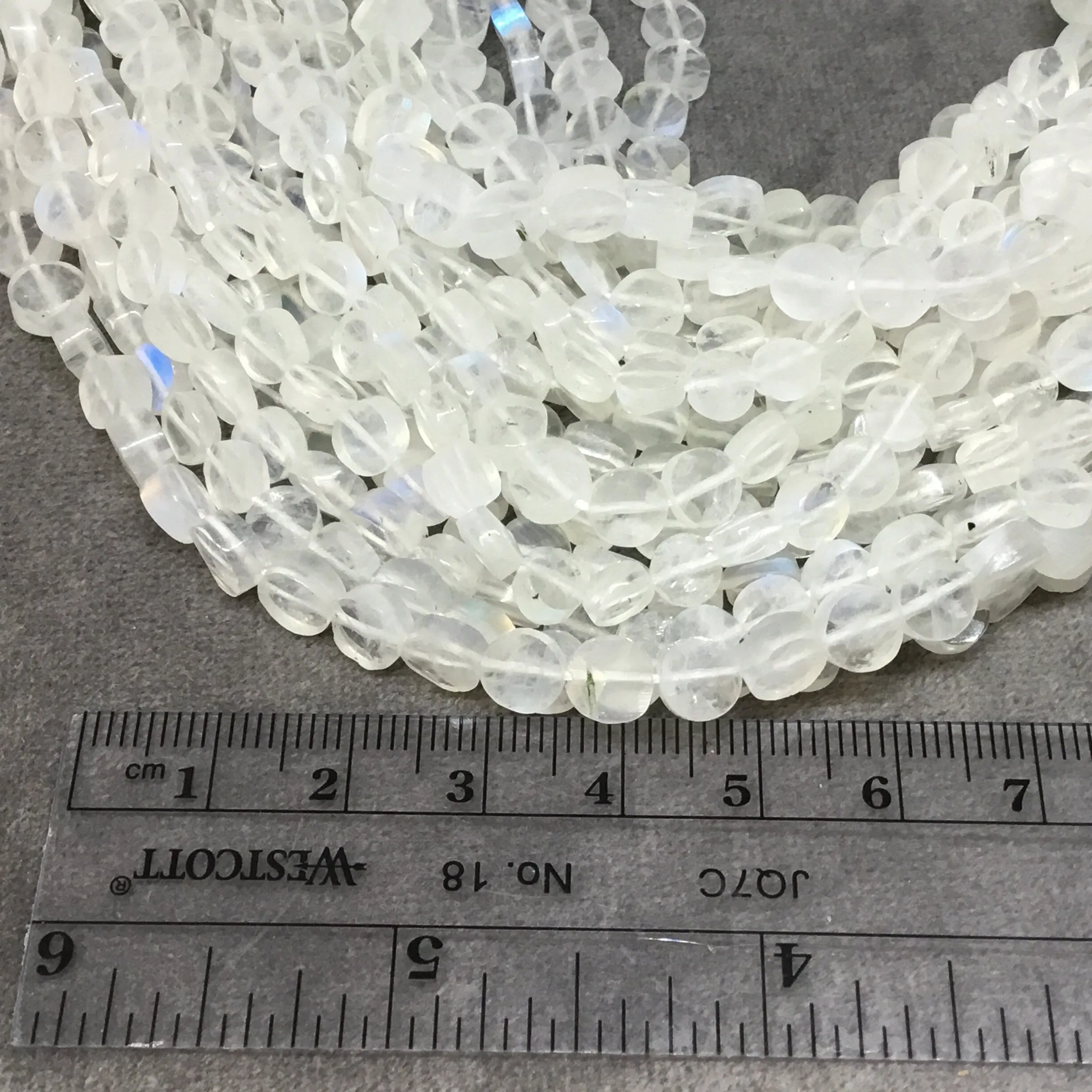 Rainbow Moonstone Faceted Coin Shaped Beads | Iridescent Milky White Gemstone Beads – 6mm | Jewelry Strand