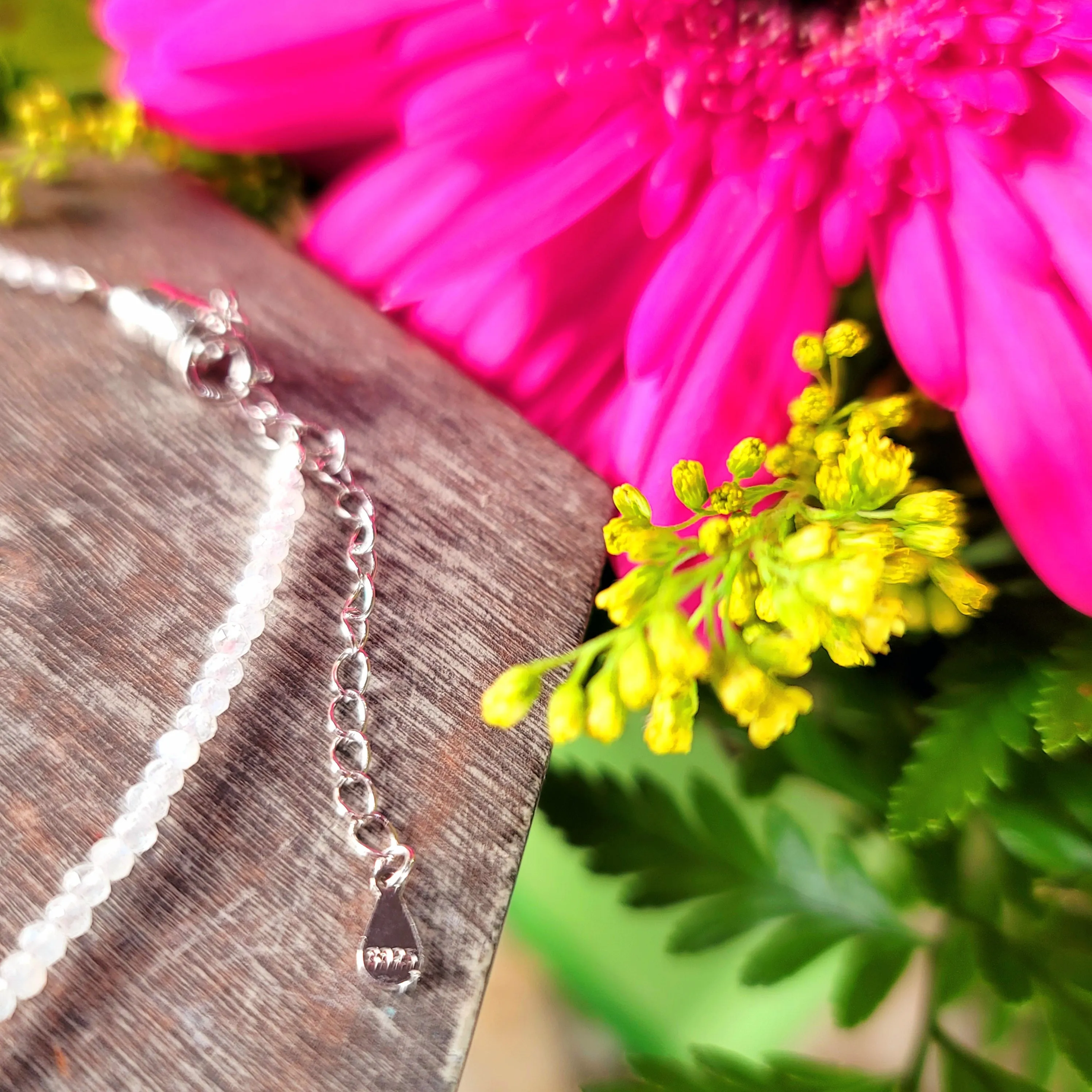 Rainbow Moonstone Micro Faceted Anklet .925 Silver for New Beginnings and Divine Connection
