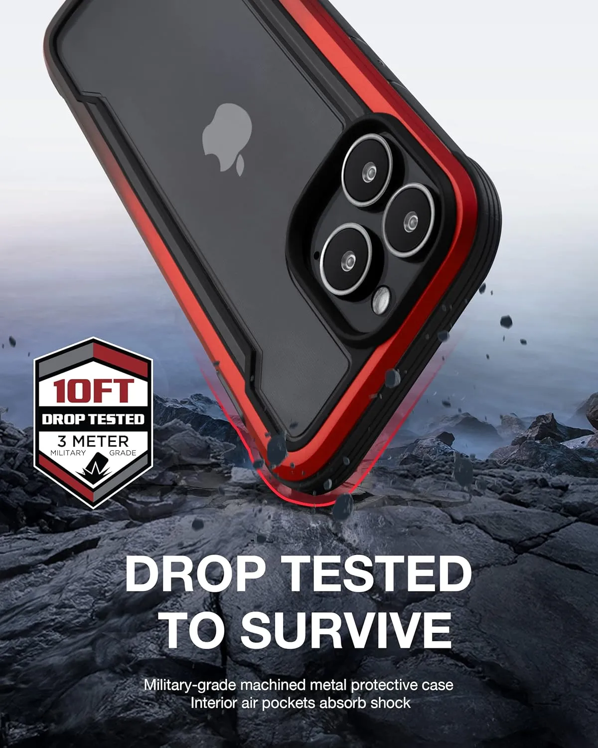 RAPTIC Shield Case Compatible with iPhone 13 Pro, Shockproof Protective, Clear Case, Durable Aluminum Frame, 10ft Drop Tested, Fits iPhone 13 Pro, Red Gradient