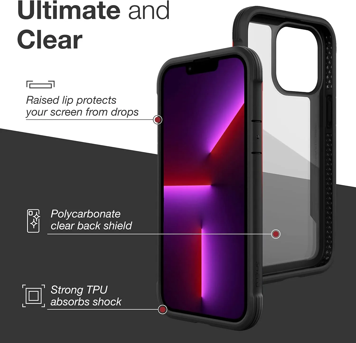 RAPTIC Shield Case Compatible with iPhone 13 Pro, Shockproof Protective, Clear Case, Durable Aluminum Frame, 10ft Drop Tested, Fits iPhone 13 Pro, Red Gradient